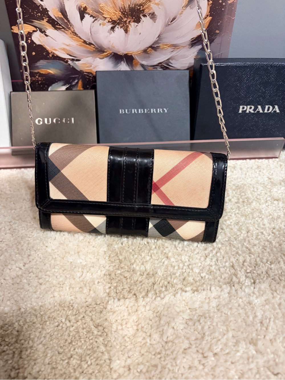 Burberry Novacheck Long Patent leather wallet on chain